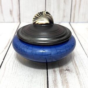 Andrew Maccorkindale Studio Pottery Trinket Blue Crackle Glaze Jar With Lid